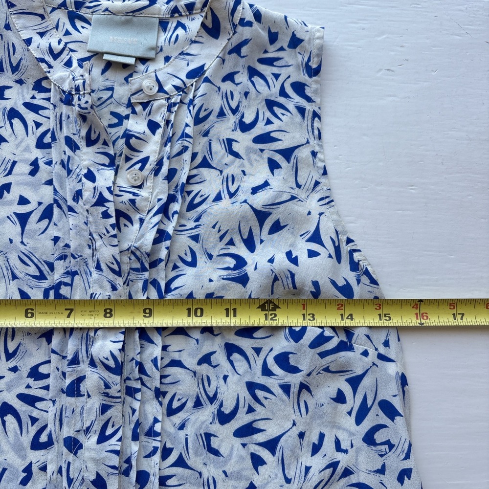 Maeve Anthro Silk 0 Blouse Sleeveless Button Carissa & Cobalt Colorbock Collar - Picture 9 of 10
